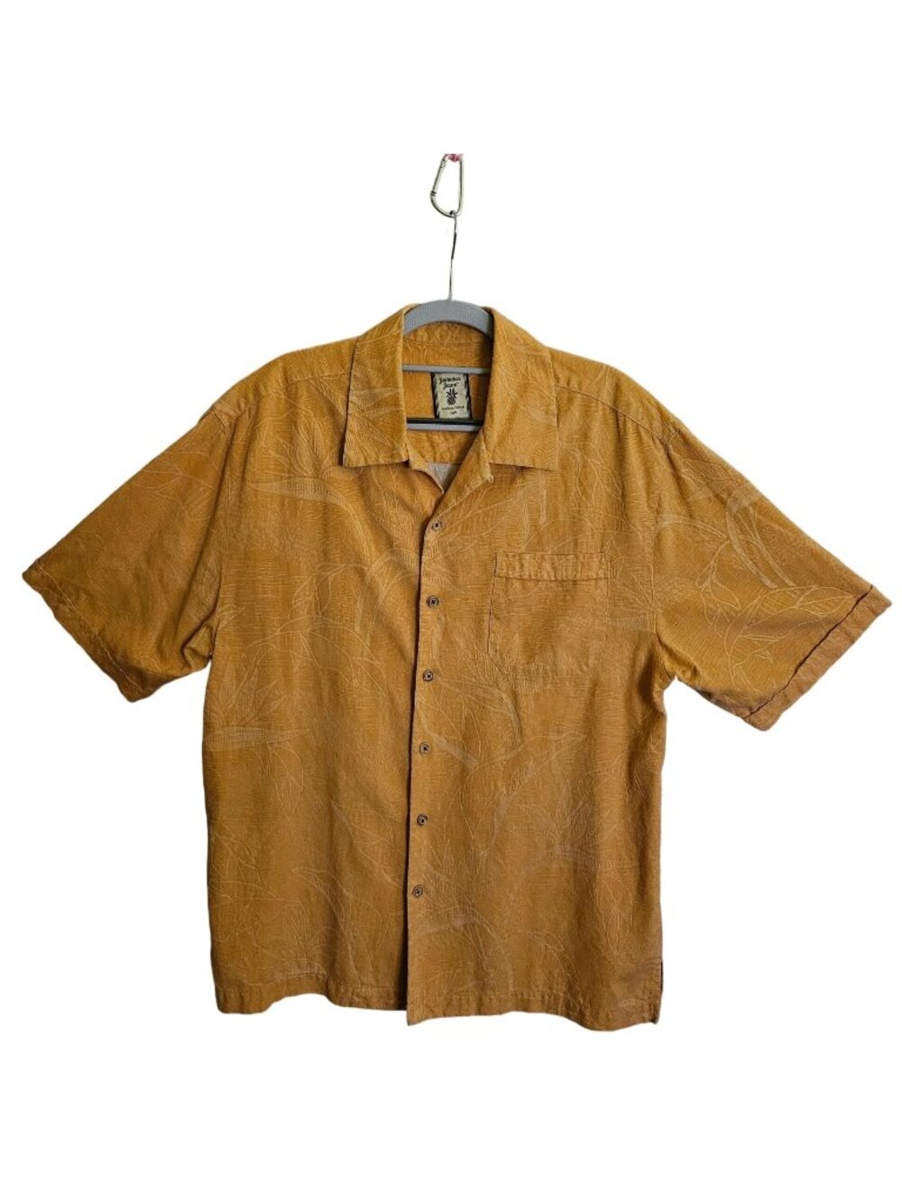 Jamaica Jaxx Hawaiian Shirt Mens M 100% Silk Embroidered Leaves Vacation cruise